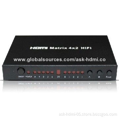 Hi-Fi 4x2 HDMI Matrix with Supports Signal Retiming, 3.5mm Stereo Audio Output